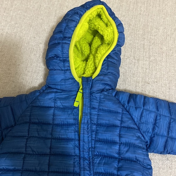 Snozu Blue/Lime Green Baby Puffer Snowsuit Size 9/12 Month - Picture 2 of 8